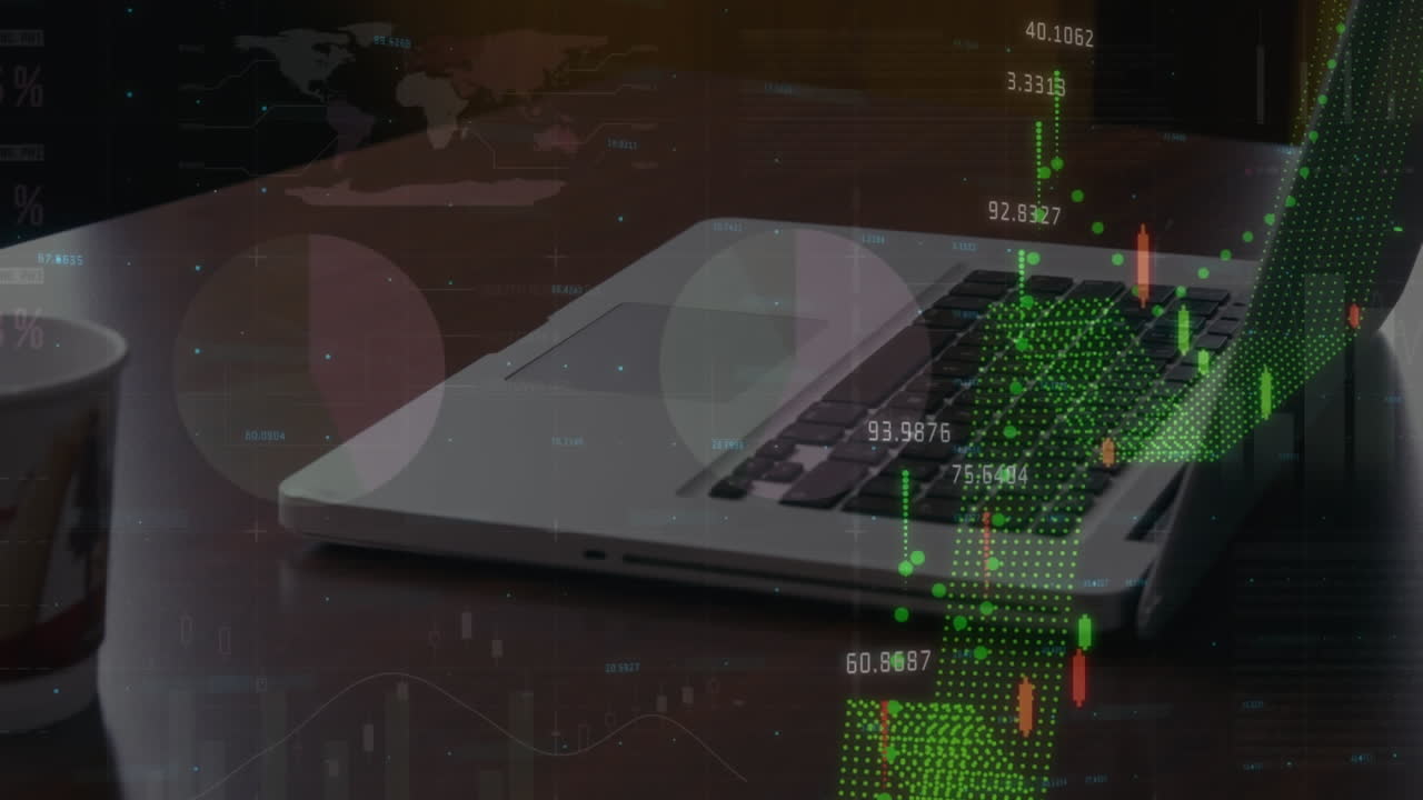 animazione dell'elaborazione statistica su computer portatile