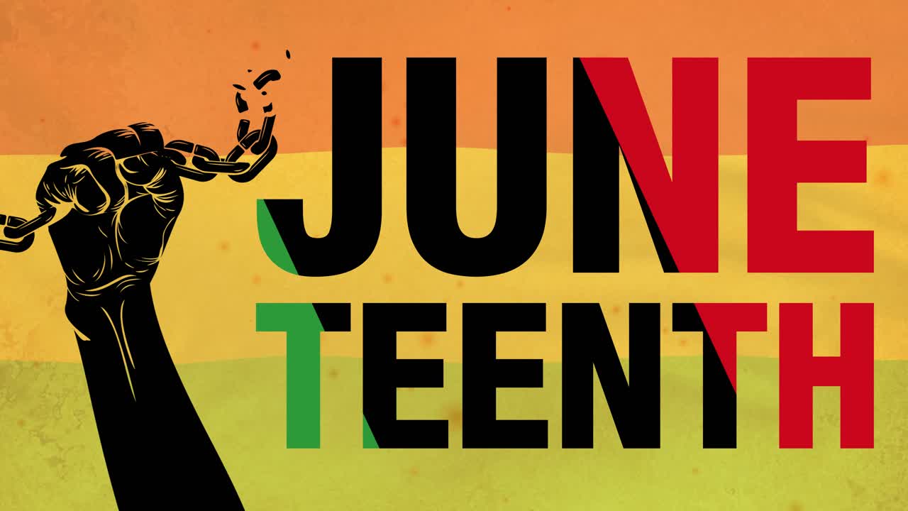 Juneteenth-grafik med brudte lænker og knyttet næve