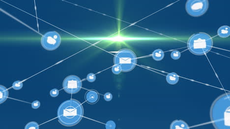 animación de la red de conexiones con iconos sobre fondo azul