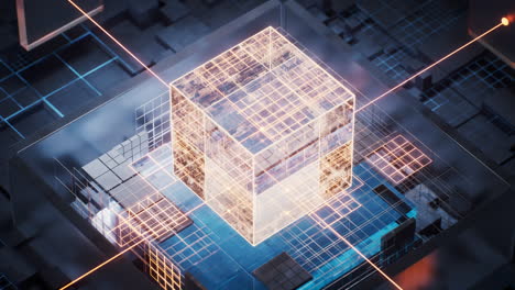tecnología de la placa de circuitos y el núcleo, renderización 3d.