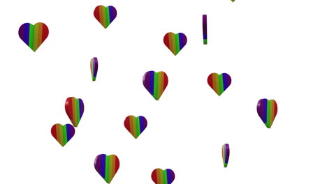 animation of rainbow hearts moving on white background