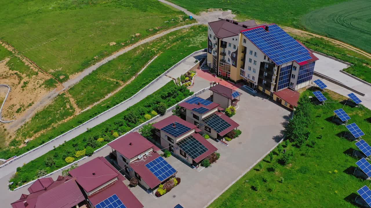 Modern residential house complex. Aerial view of holiday apartment complex