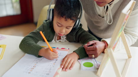 Education,-writing-and-mother-with-son