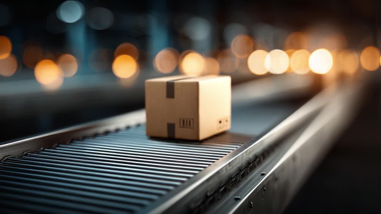 A Close-Up View of a Package Moving Along a Conveyor Belt in a Logistics Facility, Highlighting the Streamlined Processes of Modern Shipping and Distribution