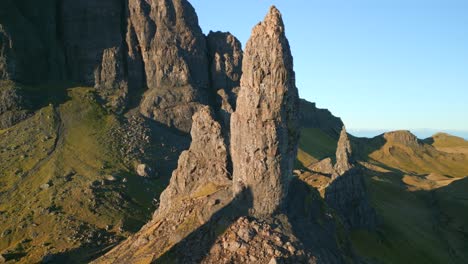 the old man of storr ancient volcanic plug slow orbit with reveal of crumbling cliffs