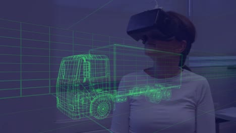 Animation-Eines-3D-Autos,-Das-Eine-Frau-Mit-VR-Headset-Zeichnet