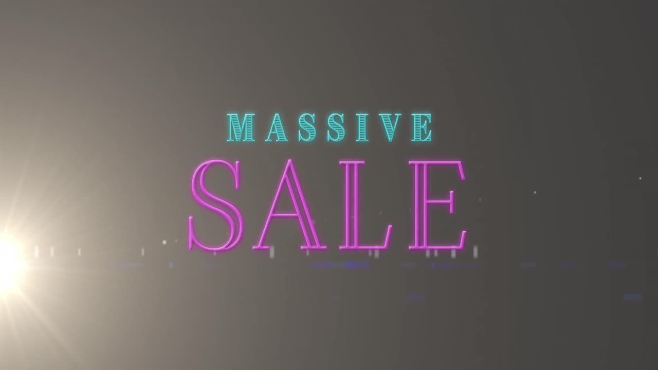 검은색 배경의 밝은 반점 위에 거대한 판매 텍스트의 애니메이션