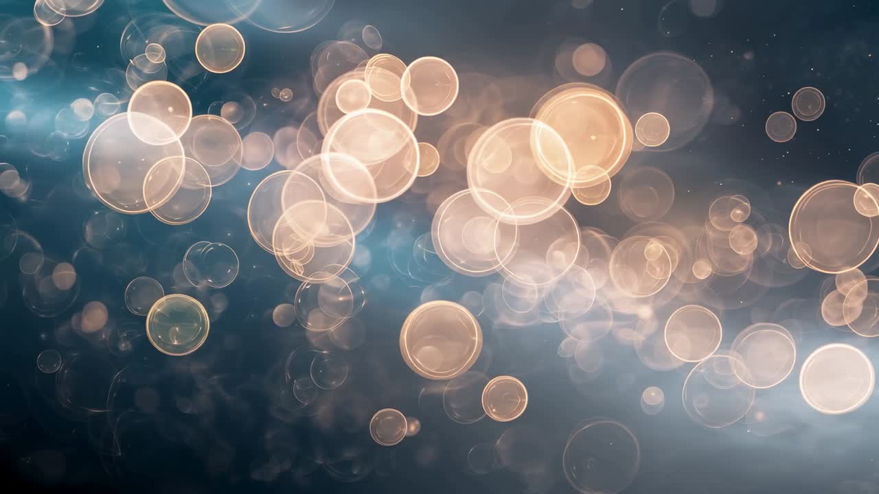 Shifting cluster of glowing bokeh orbs drifting across teal field, frame sequence starting