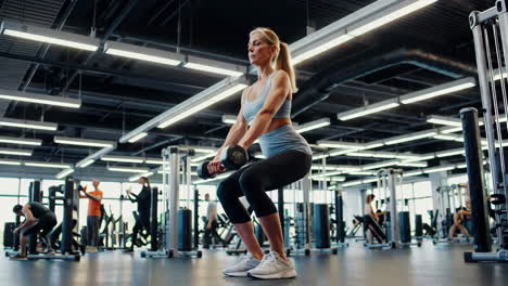 woman performing dumbbell exercises in a modern gym