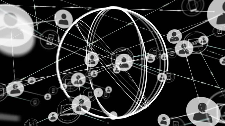 Animation of globe with network of connections with icons