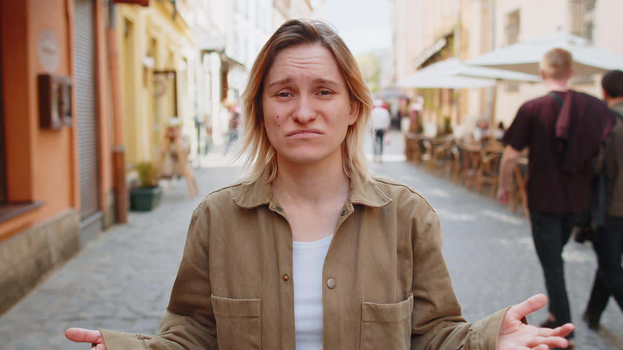 Displeased dissatisfied upset woman reacting to unpleasant awful idea dismiss proposition proposal