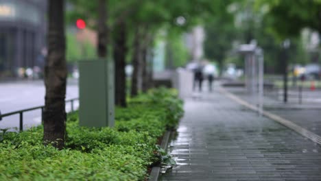 walking people on the street in marunouchi tokyo rainy day