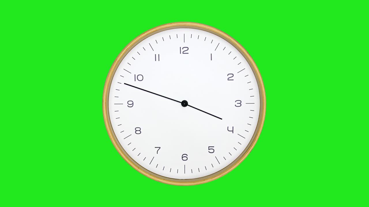 Time lapse Close-up wood clock Start time12:00 stop 6:00 clock walking 6 hours on green screen background, chroma key.