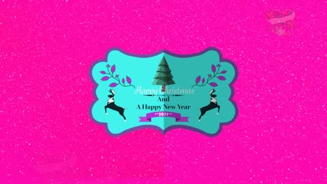 Animation-of-happy-christmas-text-over-heart-icons-on-pink-background