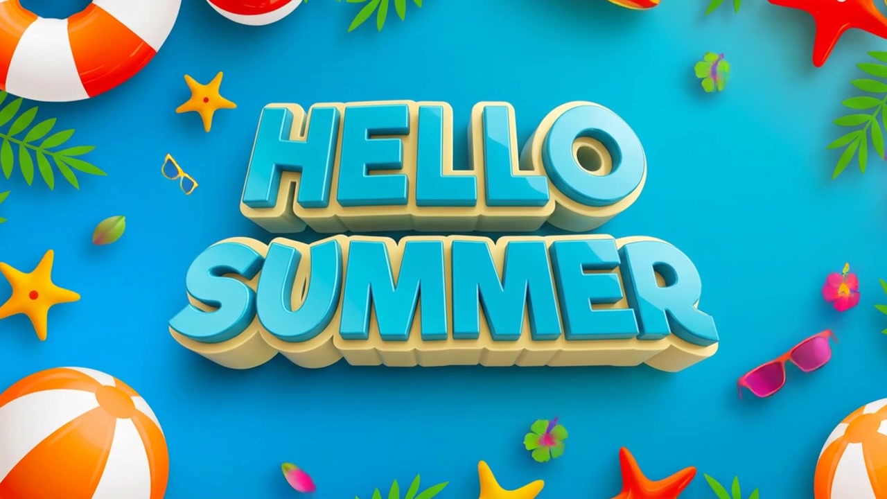 Hello Summer Animated Text with Beach Vacation Elements