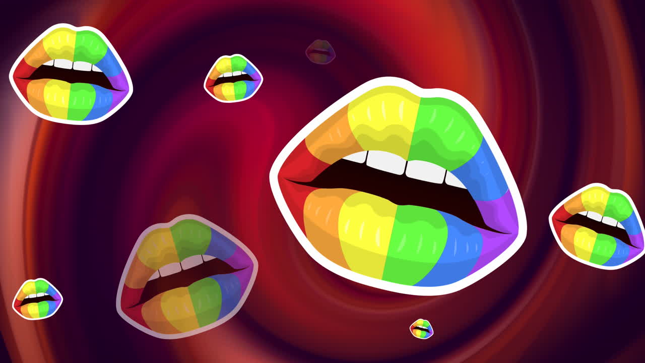 animación del orgullo lgbtq labios arco iris sobre fondo rojo