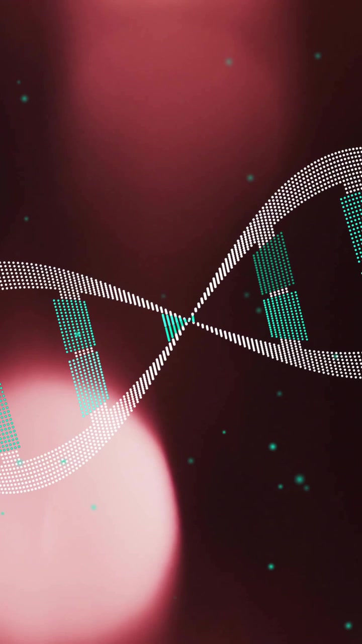 DNA-streng animation over slørede røde og lyserøde lys