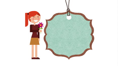 mujer sosteniendo una flor y una etiqueta