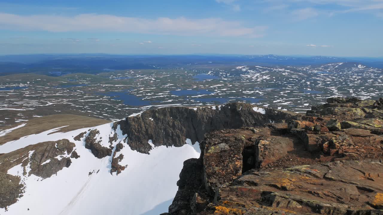 Breathtaking Mountaintop Panorama with Snow and Lakes