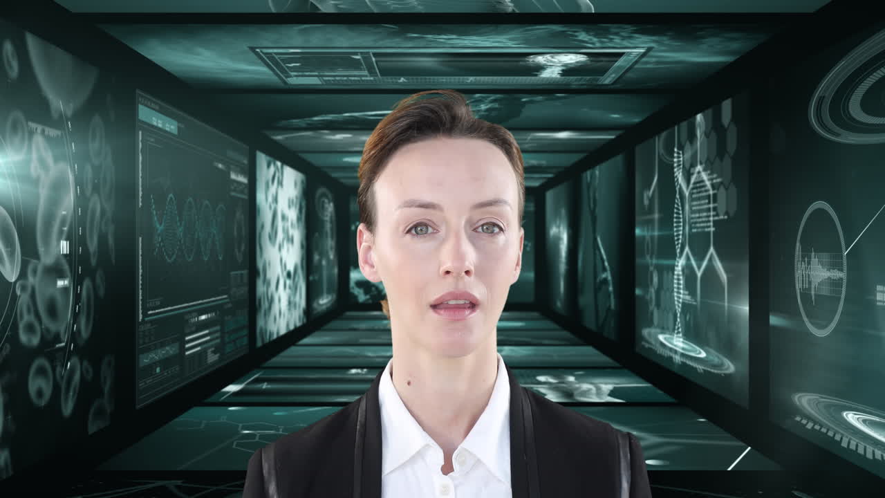 의료 데이터 처리와 함께 스크린을 통해 사업가의 애니메이션