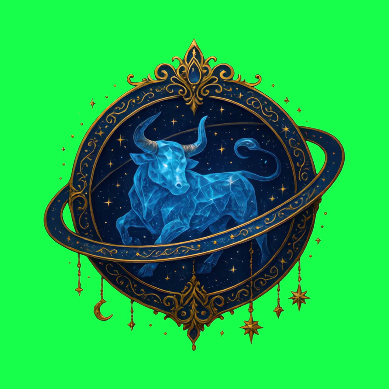 Taurus zodiac constellation illustration animation, transparent 4K video, green screen