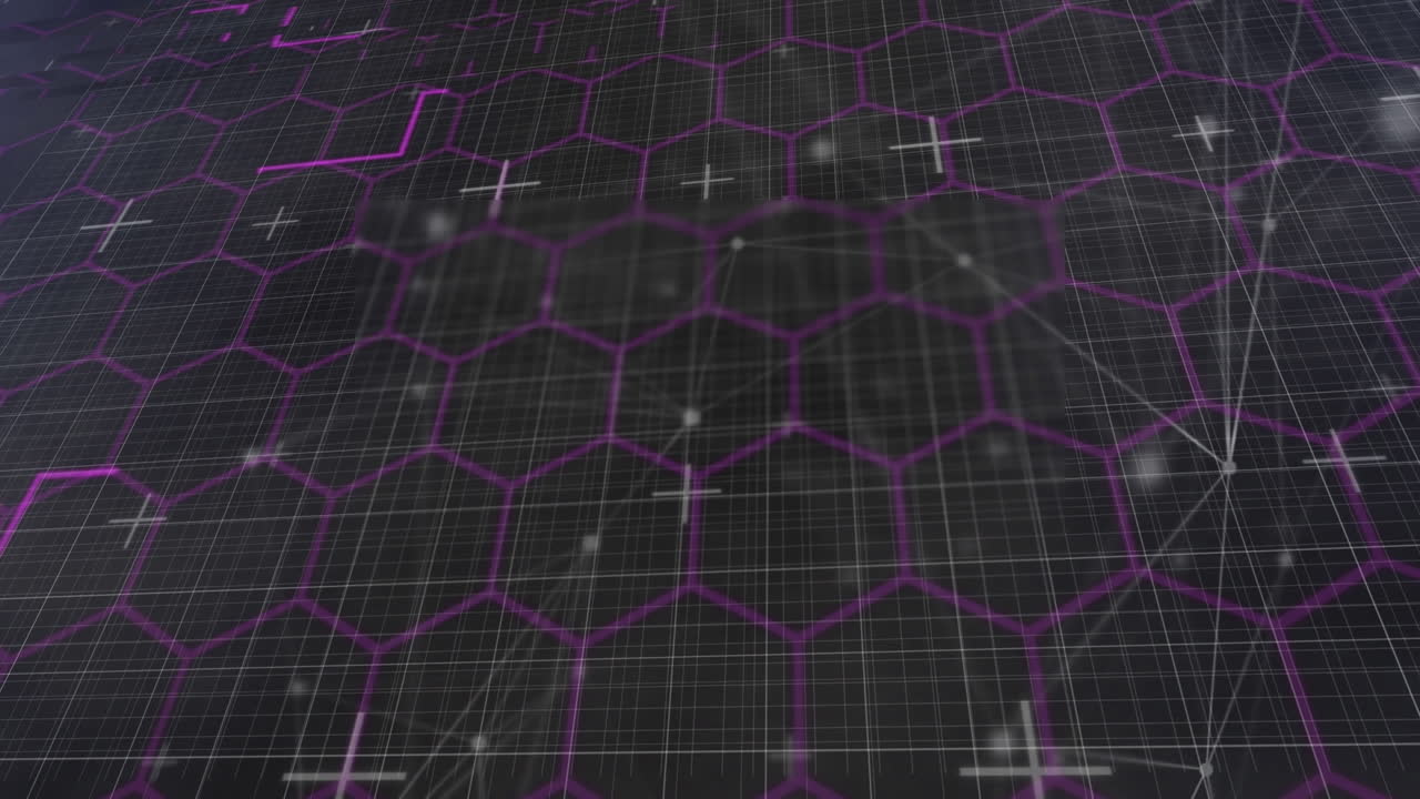 animación de la red de conexiones con hexágonos sobre la cuadrícula en el fondo