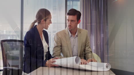 animación del procesamiento de datos financieros sobre diversos colegas en la oficina