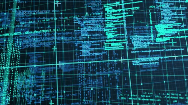 Animation of data processing over black background