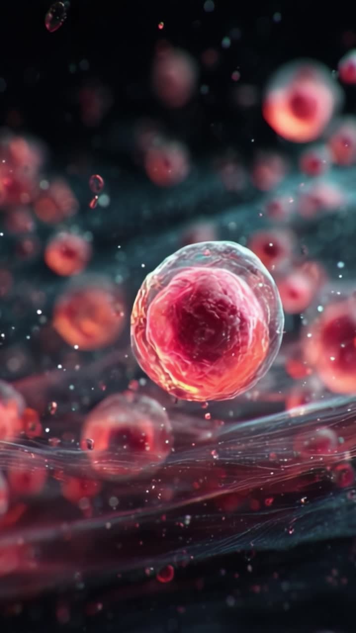 Un'immagine mozzafiato di strutture cellulari che evidenzia la bellezza intricata e la complessità delle cellule biologiche in un ambiente vibrante e luminoso