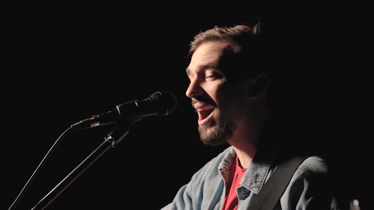 un músico está tocando la guitarra en un gran escenario con miembros de la audiencia sosteniendo linternas en el fondo. el auditorio está lleno de hermosas luces parpadeantes.