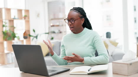 Videollamada,-Computadora-Portátil-Y-Mujer-Negra-De-Negocios