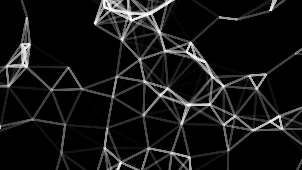 Geometric shapes arising and connecting to each other on a dark background