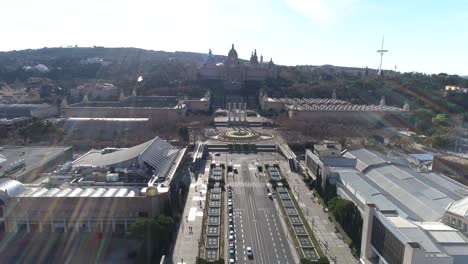 Aerial-View-National-Art-Museum-of-Catalonia-in-Barcelona,-Spain