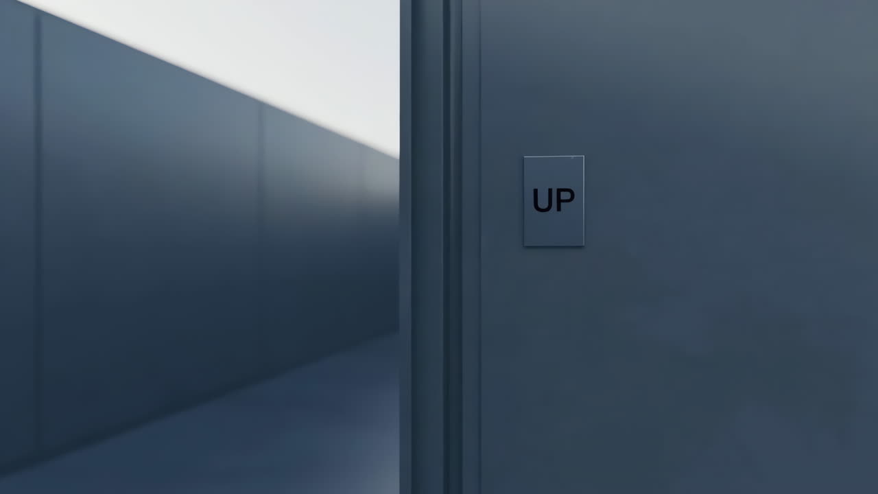 Minimalist "UP" sign on a modern wall