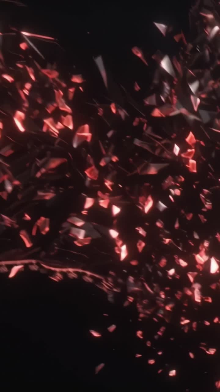 A dynamic visual representation showcasing a fluctuating graph followed by a captivating scene of fragmented shapes and reflections, creating a sense of motion and transformation