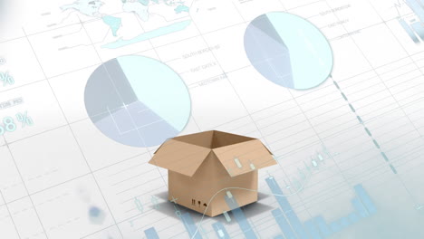 animation of statistics processing over cardboard box