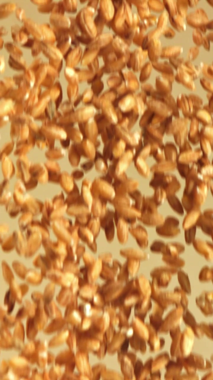 Chicchi di cereali dorati che cadono al rallentatore