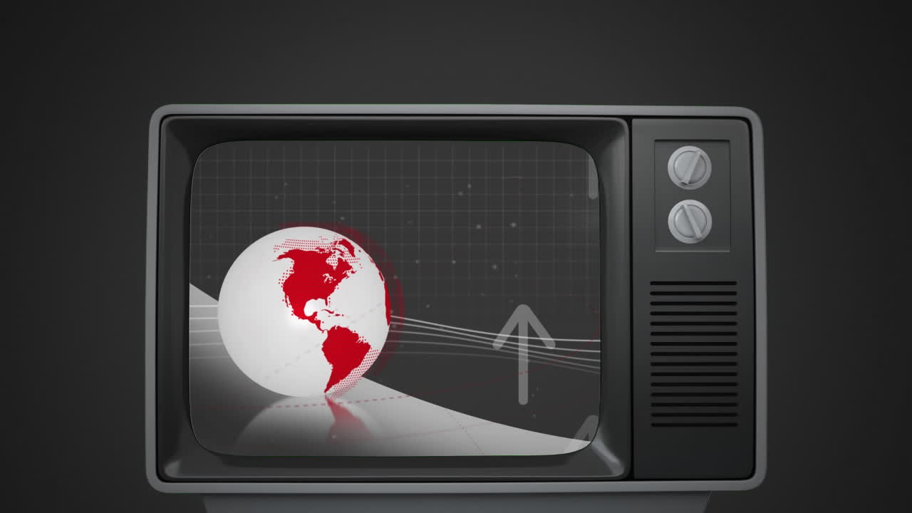 지구가 회전하는 빈티지 뉴스 스크린