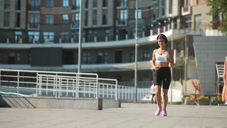 woman running in a city