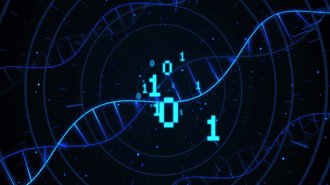 animación de cadenas de adn y codificación binaria procesamiento de datos digitales