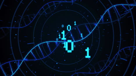 animation of dna strands and binary coding digital data processing