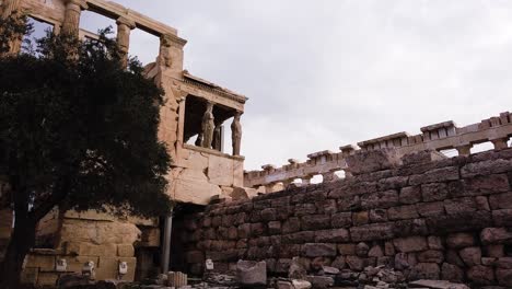 ancient greek temple ruins of erechtheion at the acropolis in athens, greece