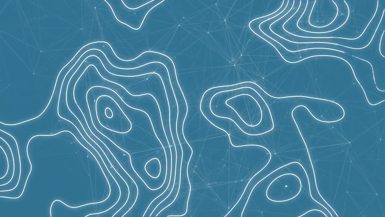 Animation of contour lines moving over cityscape and blue light