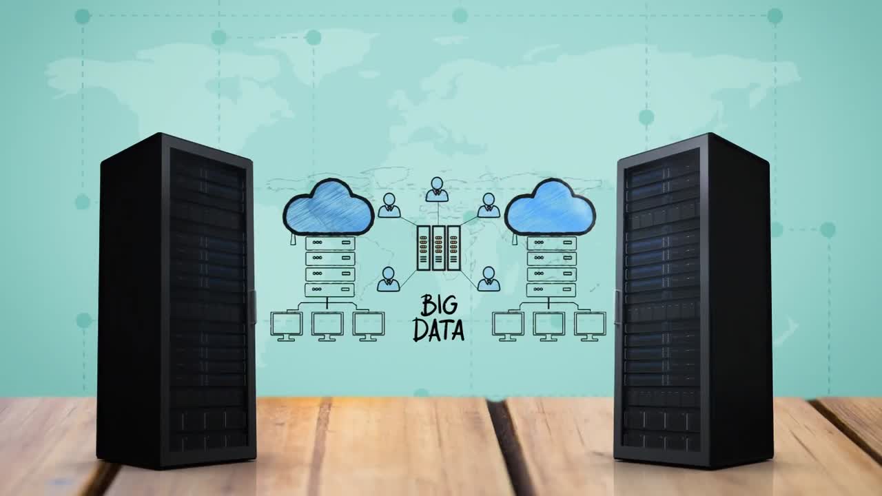 A pair of server towers for cloud storage
