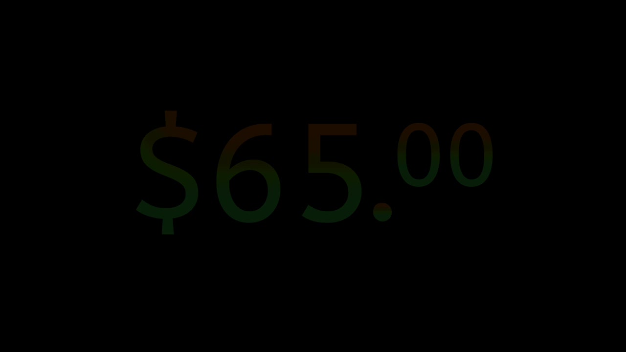Modern Neon $65.00 dollars Price Tag Animation Glowing Gradient blue purple Motion Graphics on Black Background.Loop able for e-commerce,promotion business concept video element