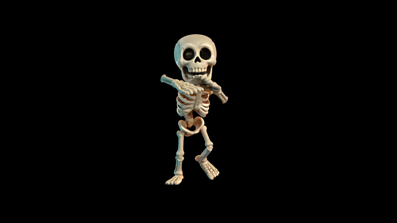 Funny Cartoon Skeleton Dancing on Black Background