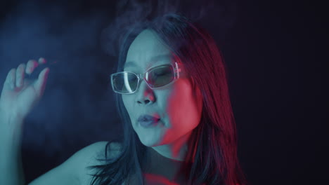 neon portrait of woman with glasses