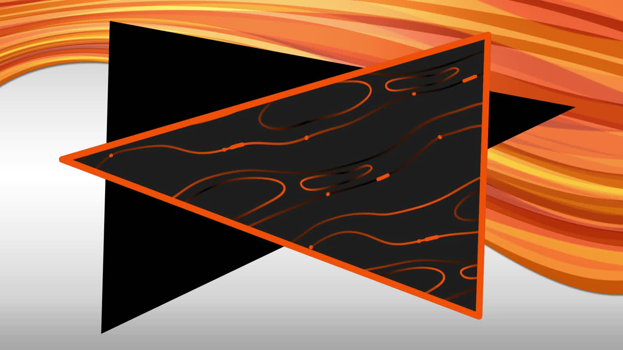 Abstract digital art of orange splashes in a grey frame over black, with waves on white.