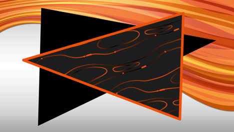 arte digital abstracto de salpicaduras de naranja en un marco gris sobre negro, con ondas en blanco.