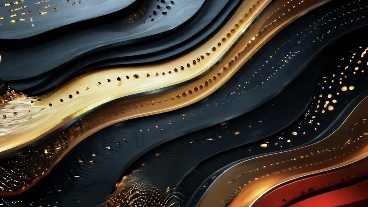 A black and gold striped design with a lot of dots. The design is abstract and has a modern, artistic feel to it. The gold and black colors create a sense of luxury and sophistication